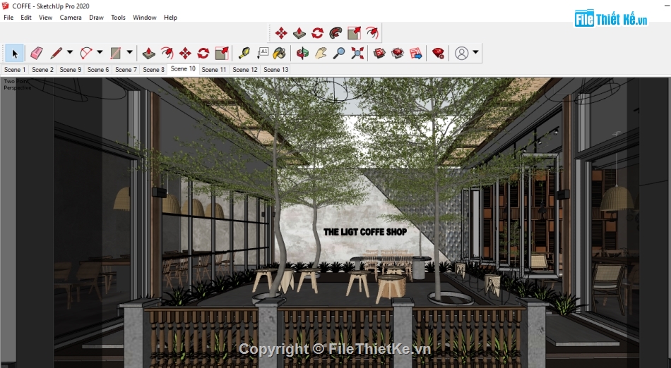 sketchup nội thất,File sketchup nội thất,Su nội thất quán coffe,File Skechup nội thất